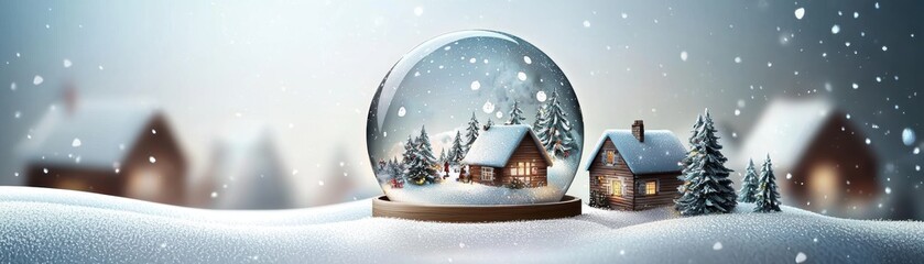 A tranquil snow globe featuring a cozy winter scene with a charming house surrounded by snow-covered trees and gentle snowfall.