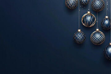 Christmas ornaments hanging on a dark blue wall, capturing the festive spirit in a simple yet elegant setting.