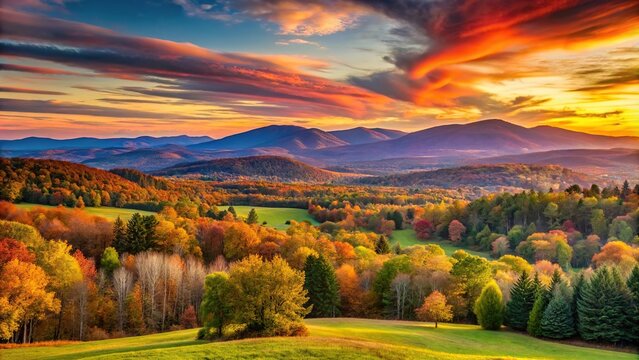 Panoramic view of sunset over mountains in Williamstown Massachusetts