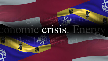 Herm flag - Waving flag on loop of economic news articles