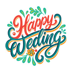 lettering happy wedding white background