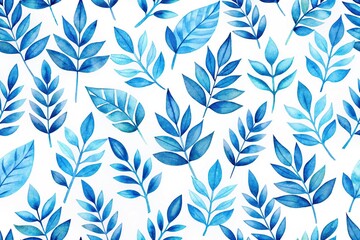 blue watercolor leaf pattern on white background high angle view