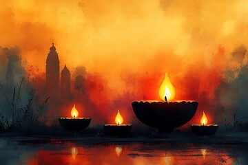 Elegant row of candles glowing softly in unison,