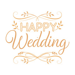 lettering happy wedding white background