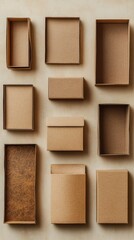 Fototapeta premium A variety of empty cardboard boxes in various sizes and shapes.