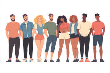 Obraz premium Group of diverse people standing together, laughing and chatting in a sunny park.