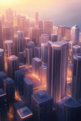 Obraz premium Aerial view of a vibrant city skyline illuminated during twilight hours