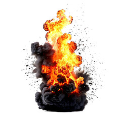 flaming explosion isolated against a clear background, accompanied by smoke