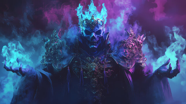 Undead ancient lich king in ornate royal robe generative ai. Lich King. Illustration