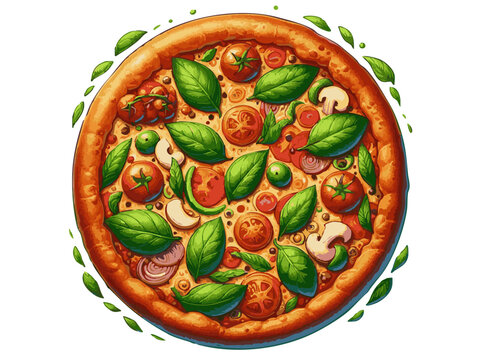Top view of a vibrant, delicious pizza with fresh toppings. Vector generative ai. - Powered by Adobe