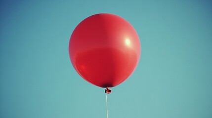 Single red balloon floating against a clear blue sky, symbolizing joy, celebration, and freedom