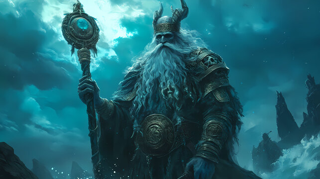 Viking north druid lich mermaid king wise old man-edit. Lich King. Illustration