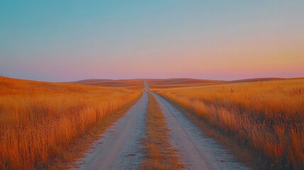 Fototapeta premium Empty road leading into the horizon under a clear sky, symbolizing journey