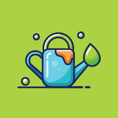 Obraz premium Cute cartoon watering can with a green drop