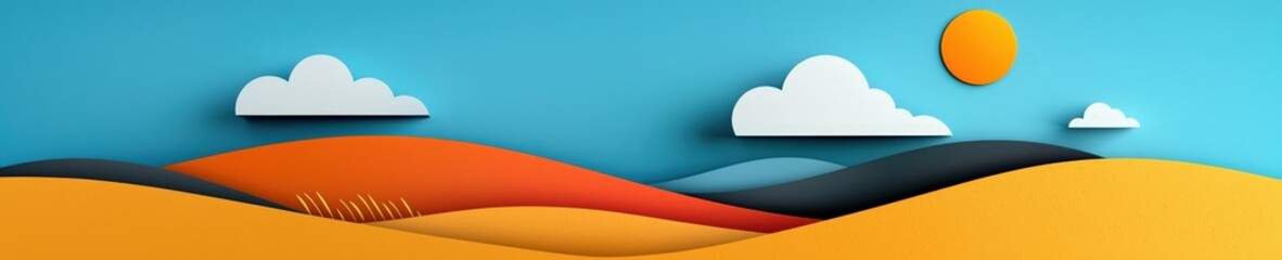 Colorful Paper Cut Landscape with Sky and Sun
