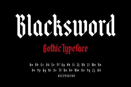 Blackletter Gothic Textura authentic classic vintage vector design font.