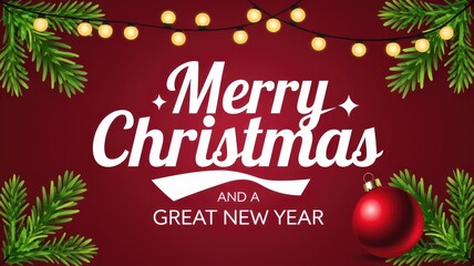 Festive Christmas greeting with decorations and ornaments, white isolated background.