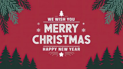 Festive greeting card design for Christmas and New Year with pine trees and text.