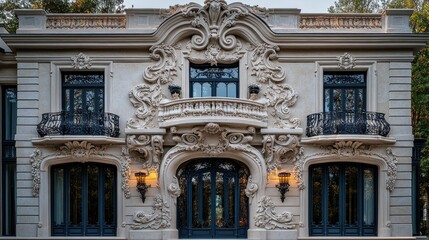 Obraz premium Ornate facade of a luxurious building with intricate details.