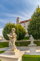 Fototapeta premium Bratislava, the capital of Slovakia cityscape. The churches and castle in the old city center