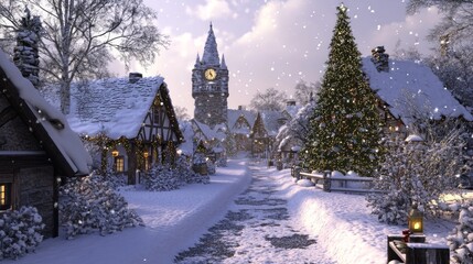 Fototapeta premium Christmas Eve in a Snowy Village