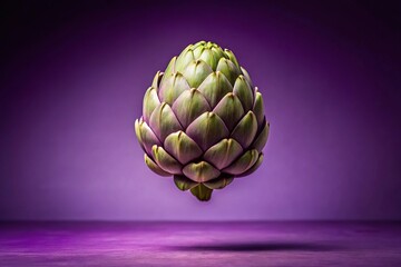 Obraz premium levitating ripe artichoke with violet background