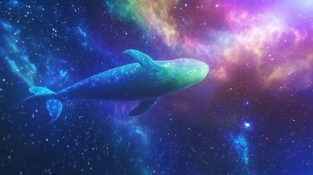 A whale is swimming in space