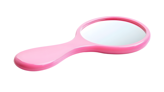 Pink Hand Mirror on White Background,