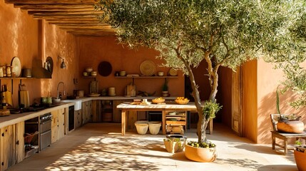 Captivating Ibiza Style Open Air Mediterranean Kitchen in Spanish Finca with Majestic Olive Tree