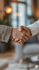 Obraz premium Close up of two business people shaking hands in the office
