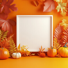 Fall-Themed Frame with Pumpkins and Autumn Leaves for Seasonal Decor and Festive Designs and Promotions
