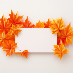 White Background with Orange Autumn Leaves and Blank Card for Festive Seasonal Designs

