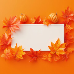Orange Background with Autumn Leaves and Blank Card for Festive Seasonal Designs and Fall-Themed Projects