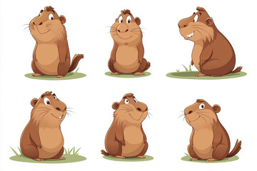 Fototapeta premium Cute funny capybara in different poses.