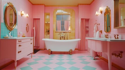 Glamorous Whimsical Bathroom in Pastel Storybook Style with Imaginative Elements