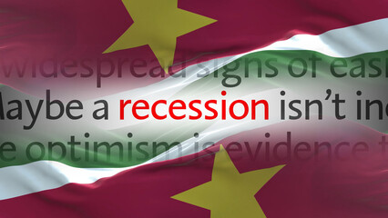 Suriname flag - Waving flag on loop of economic news articles