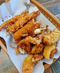 
A plate of fried shrimp and crab
