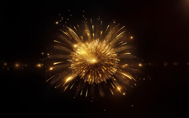 A golden burst of light against a black background, resembling a firework or a star exploding.