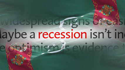 Turkmenistan flag - Waving flag on loop of economic news articles