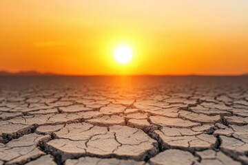 12 Heatwave with a blazing sun over a cracked earth landscape, extreme weather, intense heat