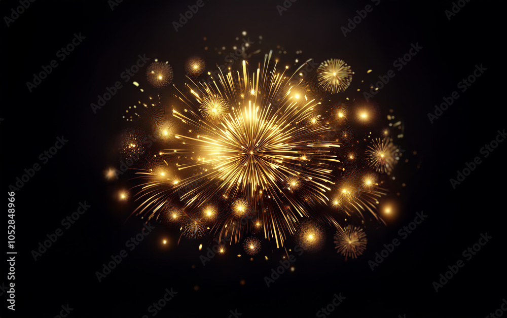 Poster a vibrant display of golden fireworks bursts against a dark backdrop.