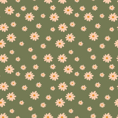 Seamless pattern with daisies on a green background.