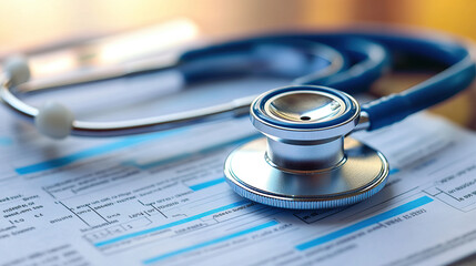 Close-up of a stethoscope on medical documents