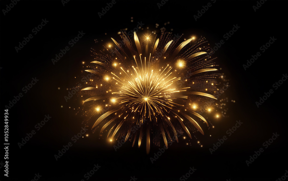 Poster A golden firework display explodes in a circular pattern against a black background.