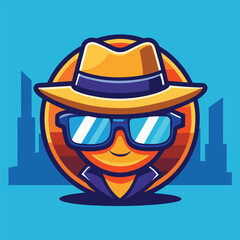 Fototapeta premium A cool cartoon character wearing sunglasses and a hat, set against a cityscape.