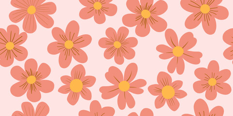 Hand drawn flowers, seamless patterns with floral for fabric, textiles, clothing, wrapping paper, cover, banner, interior decor, abstract backgrounds.