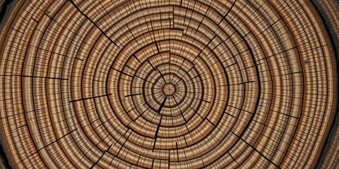 A close-up shot of overlapping tree rings showing the growth history of a tree, close-up, circle