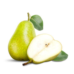 Fresh ripe green pears on white background