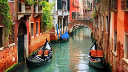 Tranquil View of Gondolas in a Venetian Canal