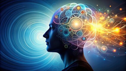 Obraz premium of a person's mind with swirling thoughts, words, and symbols related to mental health issues , mental health